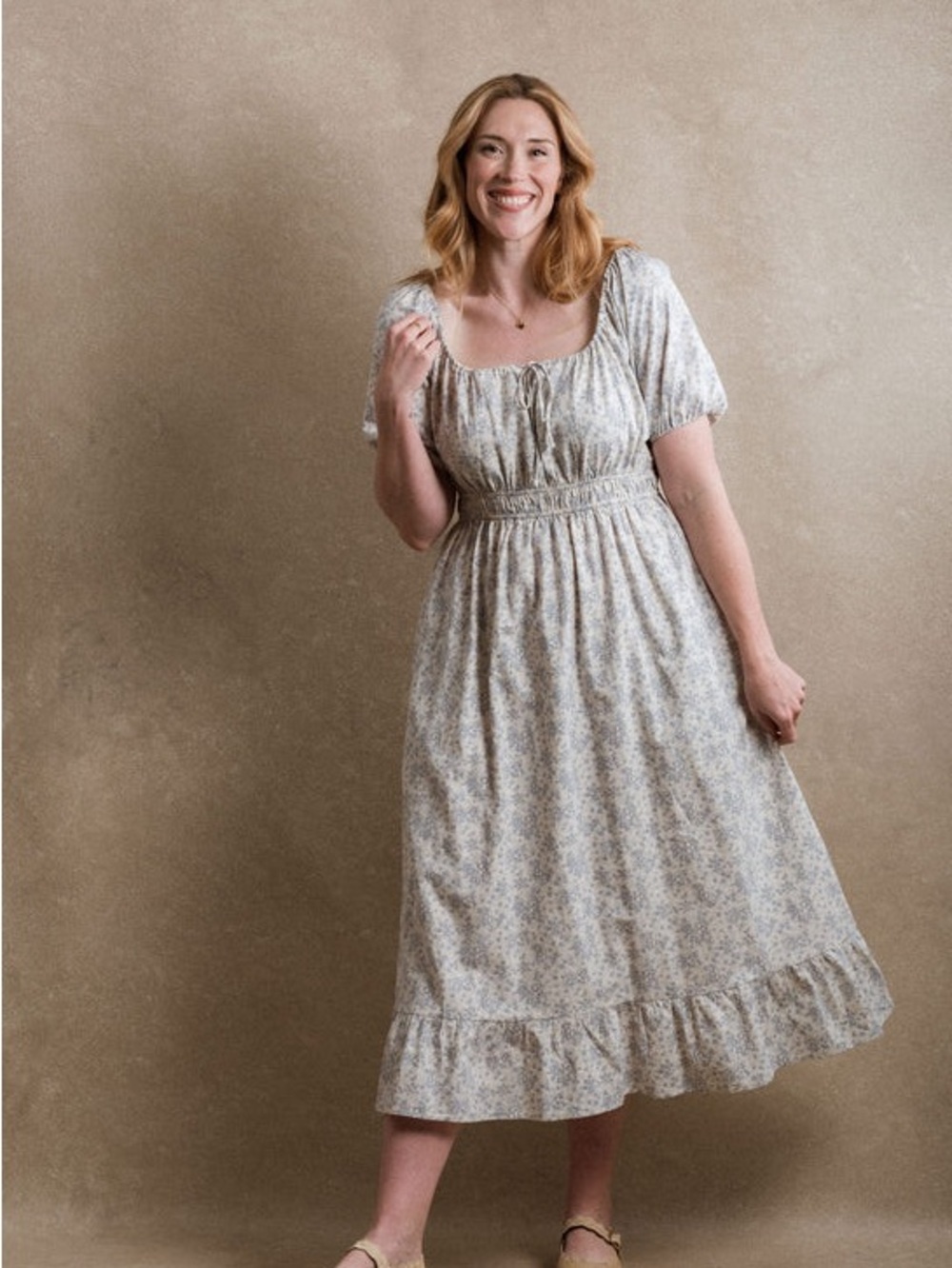Neuflora Smocked Waist Floral Midi Dress in Light Blue